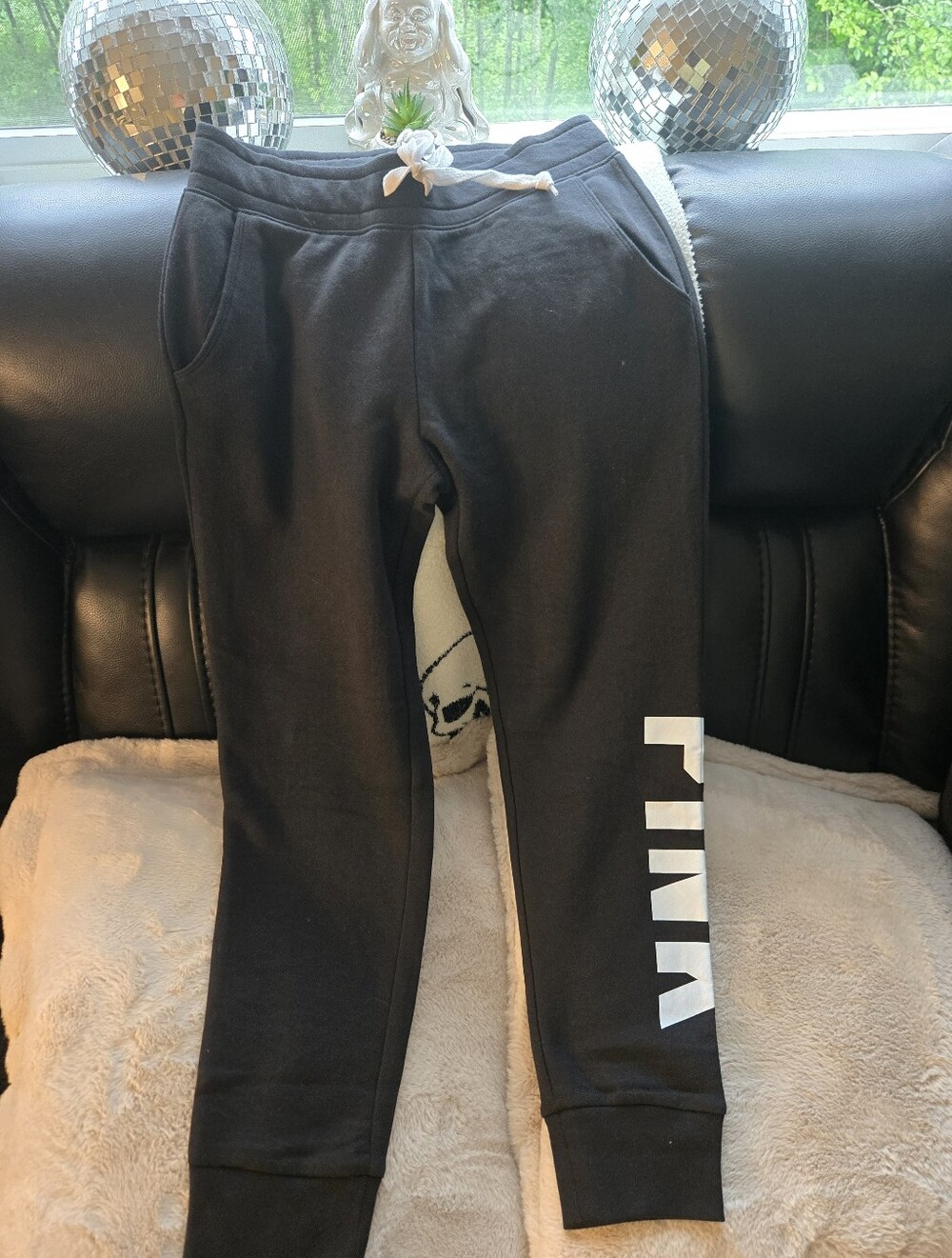 NWT! PINK joggers Black & Lt Blue. Size M